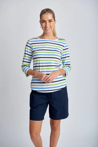 Goondiwindi T-Shirt - Kelly Green Multi Stripe