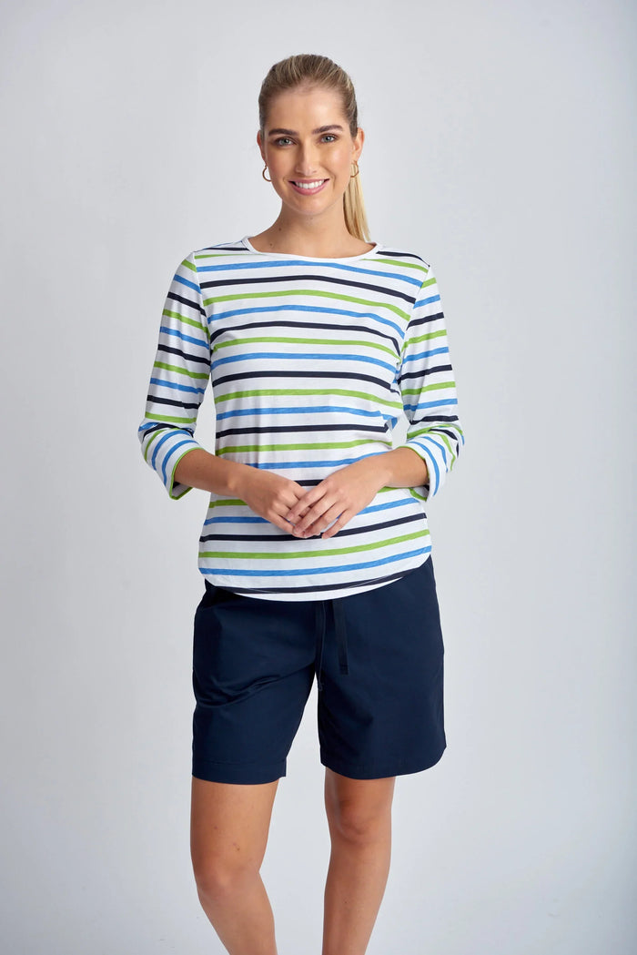 Goondiwindi T-Shirt - Kelly Green Multi Stripe