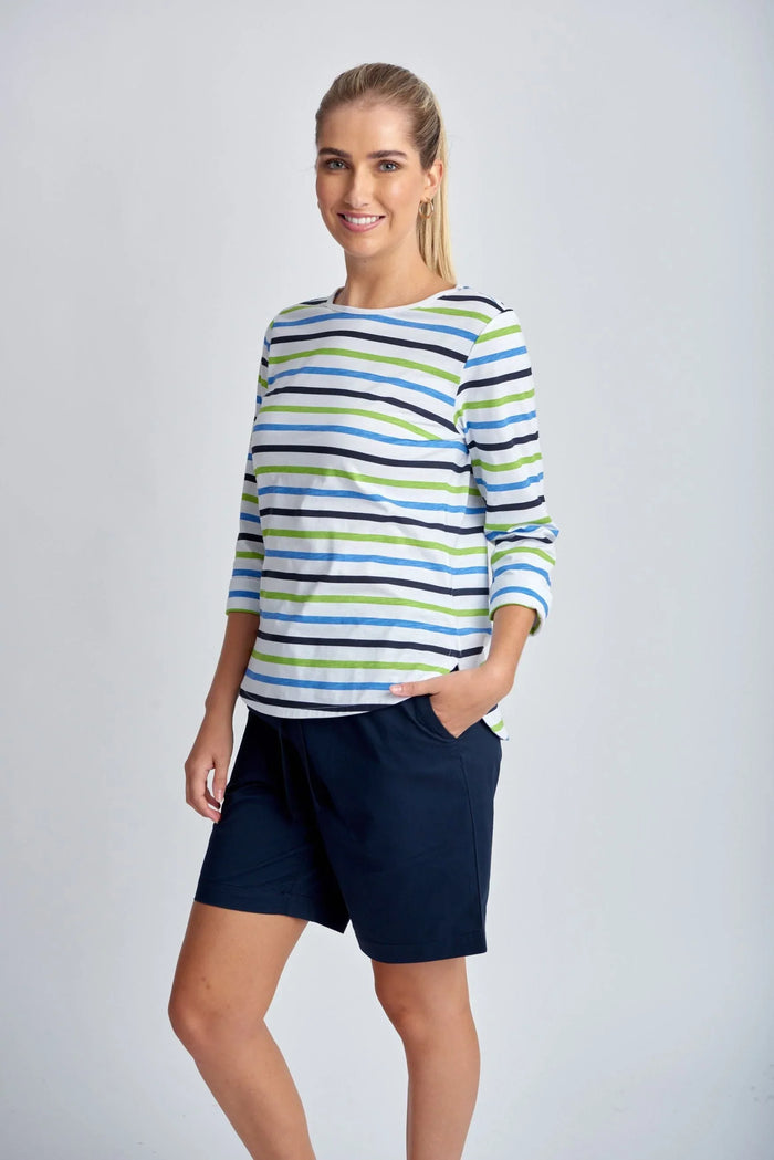 Goondiwindi T-Shirt - Kelly Green Multi Stripe