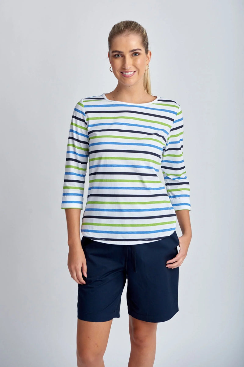 Goondiwindi T-Shirt - Kelly Green Multi Stripe