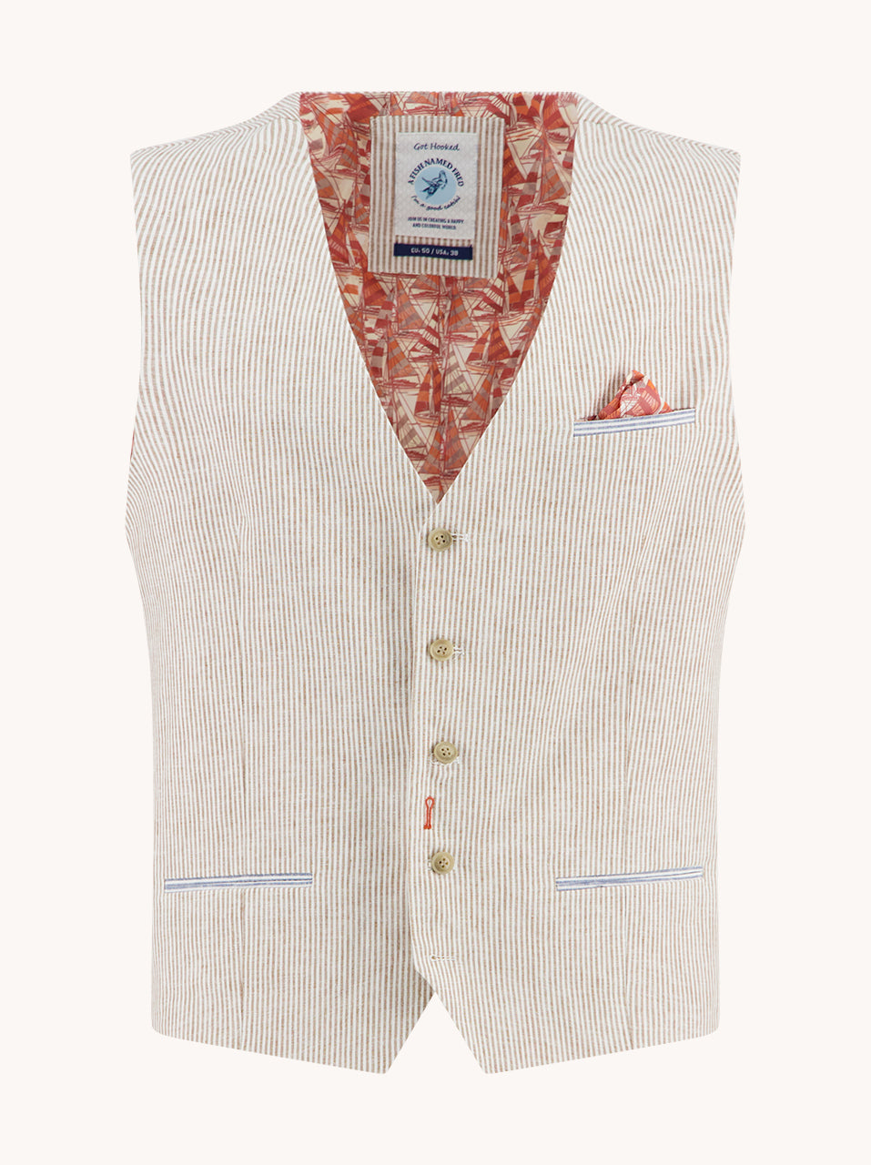 A Fish Named Fred Waistcoat Linen Stripe 33.138_205