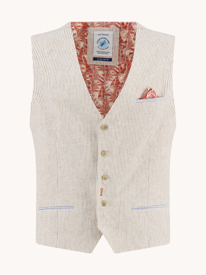 A Fish Named Fred Waistcoat Linen Stripe 33.138_205