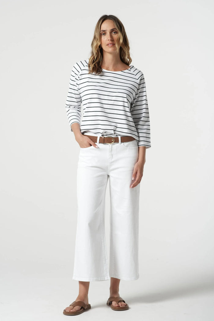 Goondiwindi T-Shirt - White + Navy Stripe