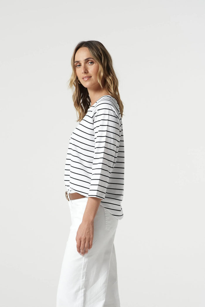 Goondiwindi T-Shirt - White + Navy Stripe