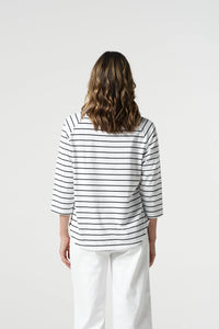 Goondiwindi T-Shirt - White + Navy Stripe