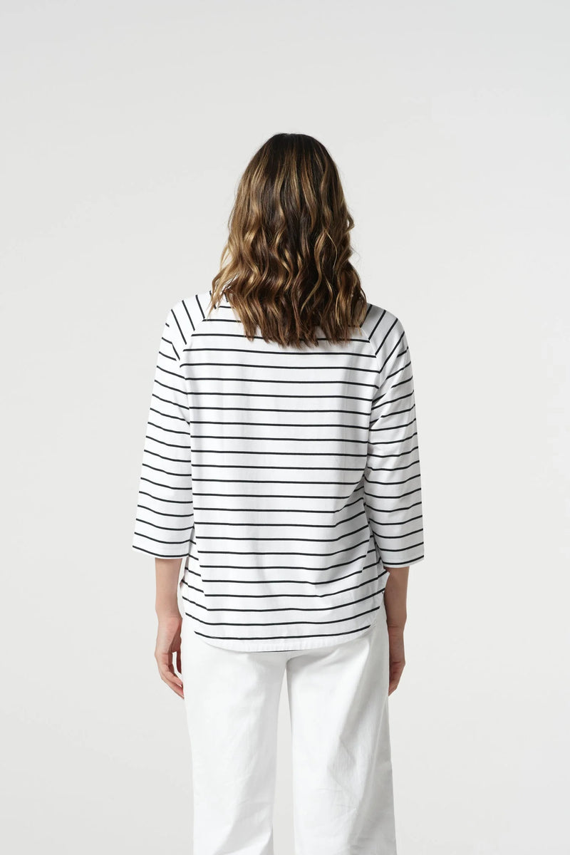 Goondiwindi T-Shirt - White + Navy Stripe