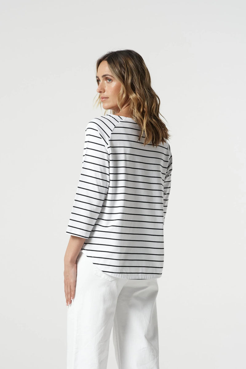 Goondiwindi T-Shirt - White + Navy Stripe