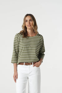 Goondiwindi T-Shirt - Sage + White Stripe