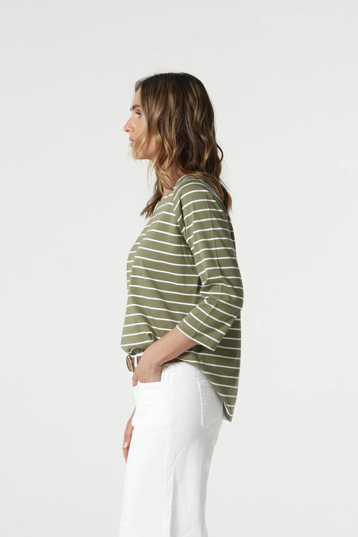 Goondiwindi T-Shirt - Sage + White Stripe