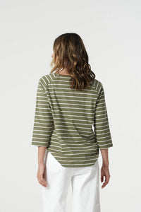Goondiwindi T-Shirt - Sage + White Stripe