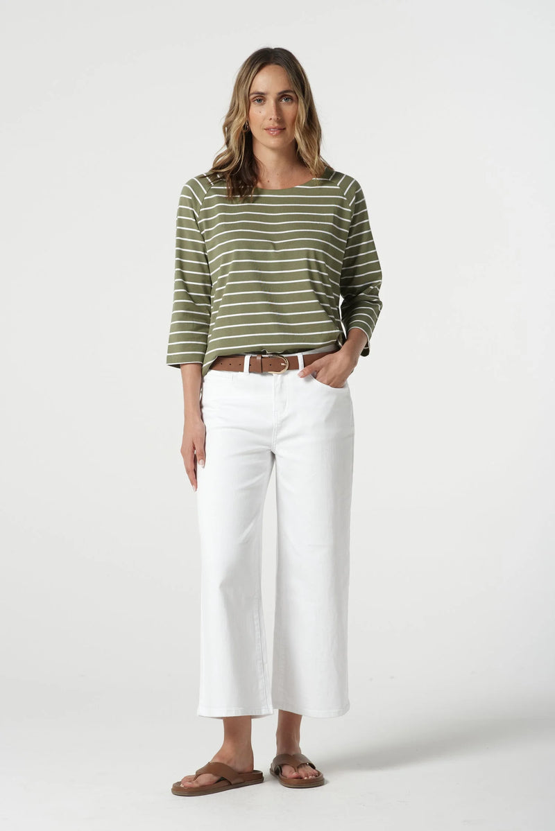 Goondiwindi T-Shirt - Sage + White Stripe