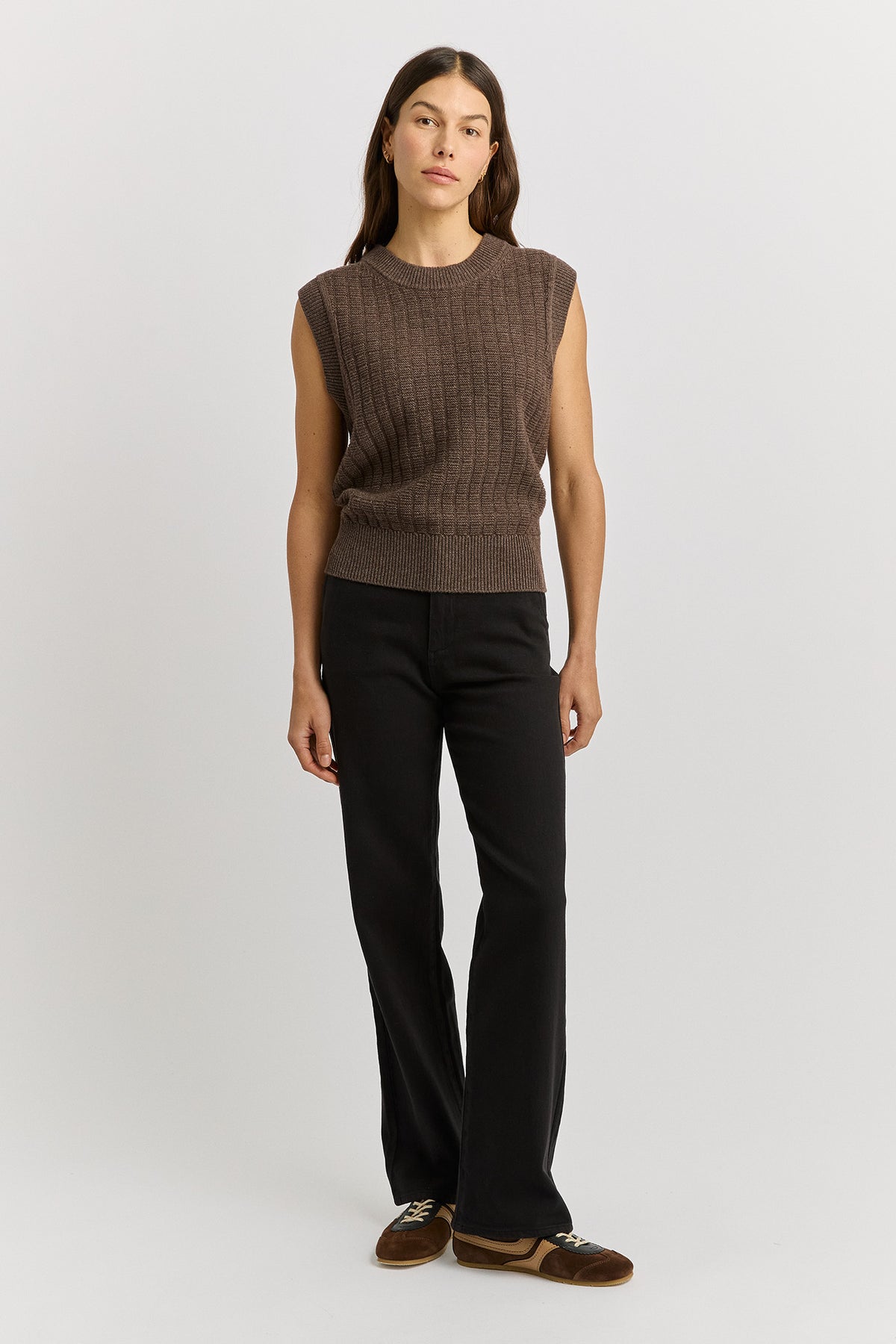 Toorallie Grid Knit Vest in Mocha 5124