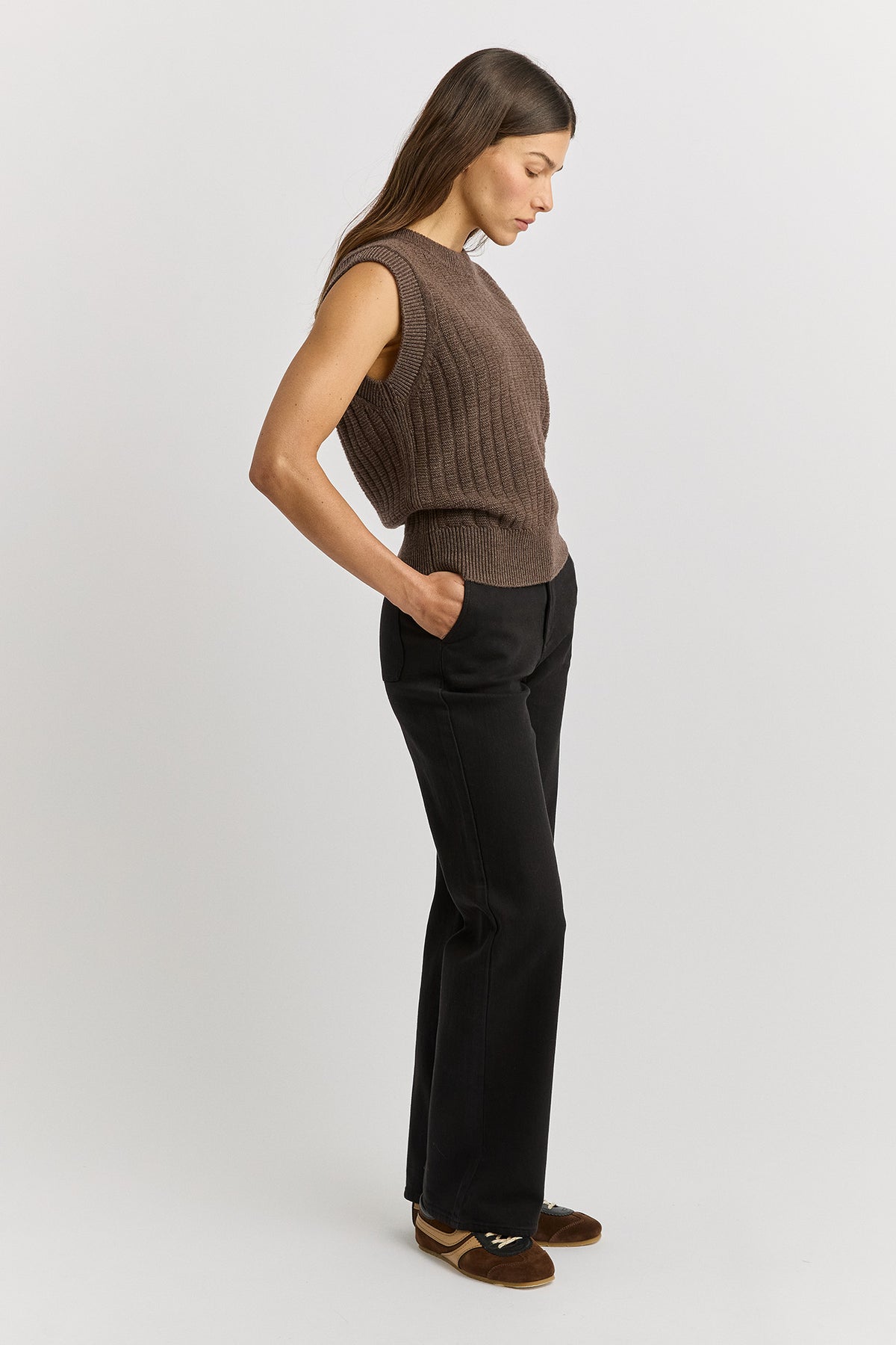 Toorallie Grid Knit Vest in Mocha 5124