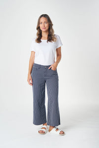 Goondiwindi Wide Leg Cropped Jean in Dark Navy/White Stripe