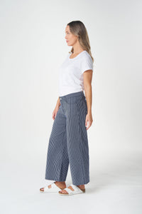 Goondiwindi Wide Leg Cropped Jean in Dark Navy/White Stripe