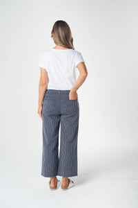Goondiwindi Wide Leg Cropped Jean in Dark Navy/White Stripe