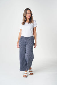 Goondiwindi Wide Leg Cropped Jean in Dark Navy/White Stripe