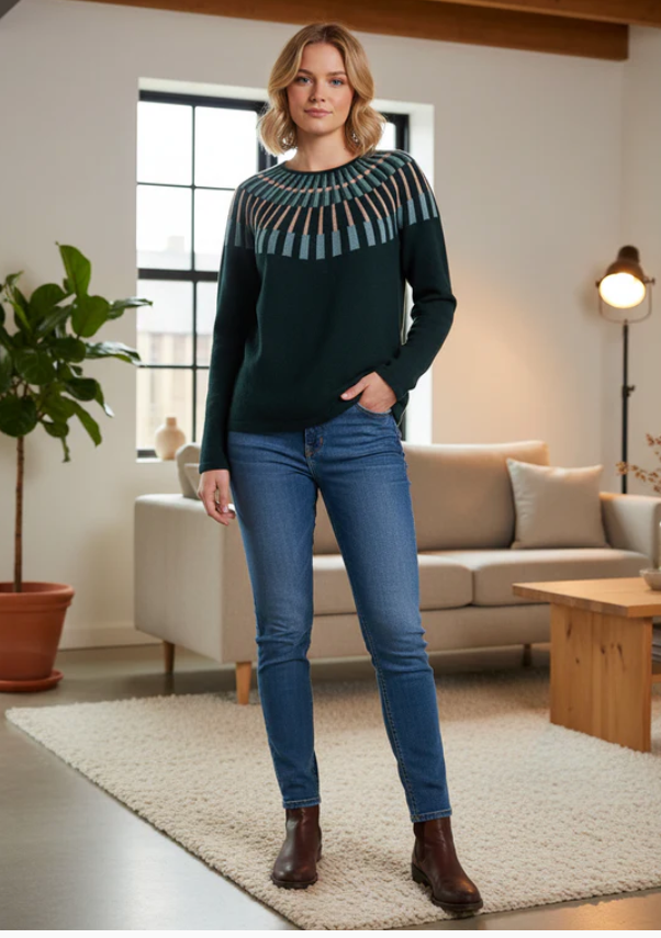 Mansted Josephine Piano Yoke Jumper in Cold Green