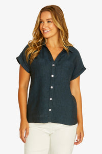 Open Neck Short Sleeve Shirt in Ink 3031A
