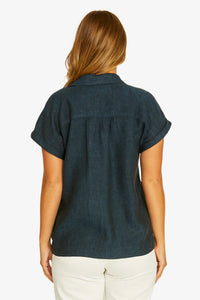Open Neck Short Sleeve Shirt in Ink 3031A