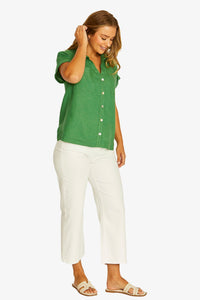 Open Neck Short Sleeve Shirt in Leaf 3031A
