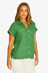 Open Neck Short Sleeve Shirt in Leaf 3031A