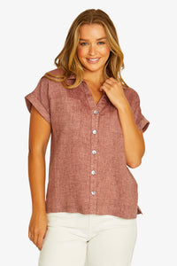 Open Neck Short Sleeve Shirt in Rhubarb 3031A