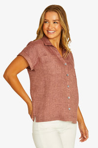 Open Neck Short Sleeve Shirt in Rhubarb 3031A