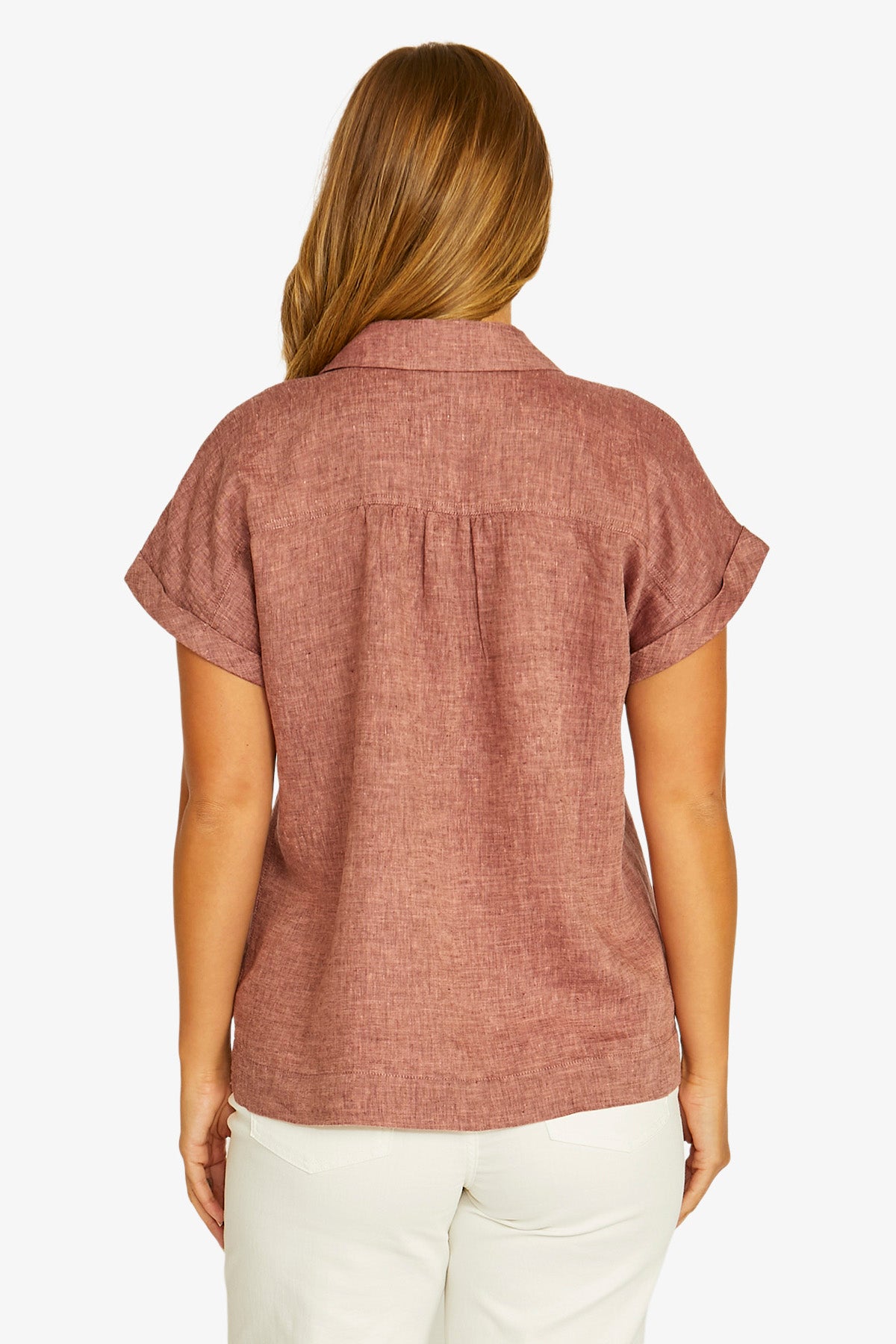 Open Neck Short Sleeve Shirt in Rhubarb 3031A
