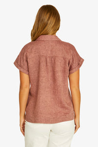 Open Neck Short Sleeve Shirt in Rhubarb 3031A
