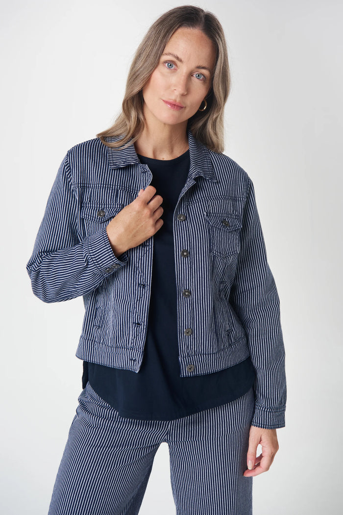 Goondiwindi Ray Denim Jacket in Dark Navy/White