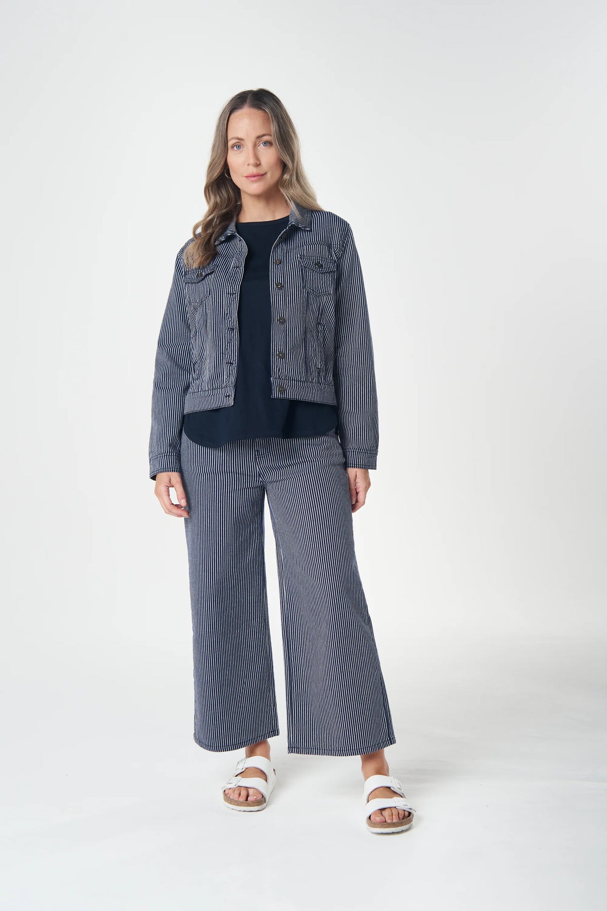 Goondiwindi Ray Denim Jacket in Dark Navy/White
