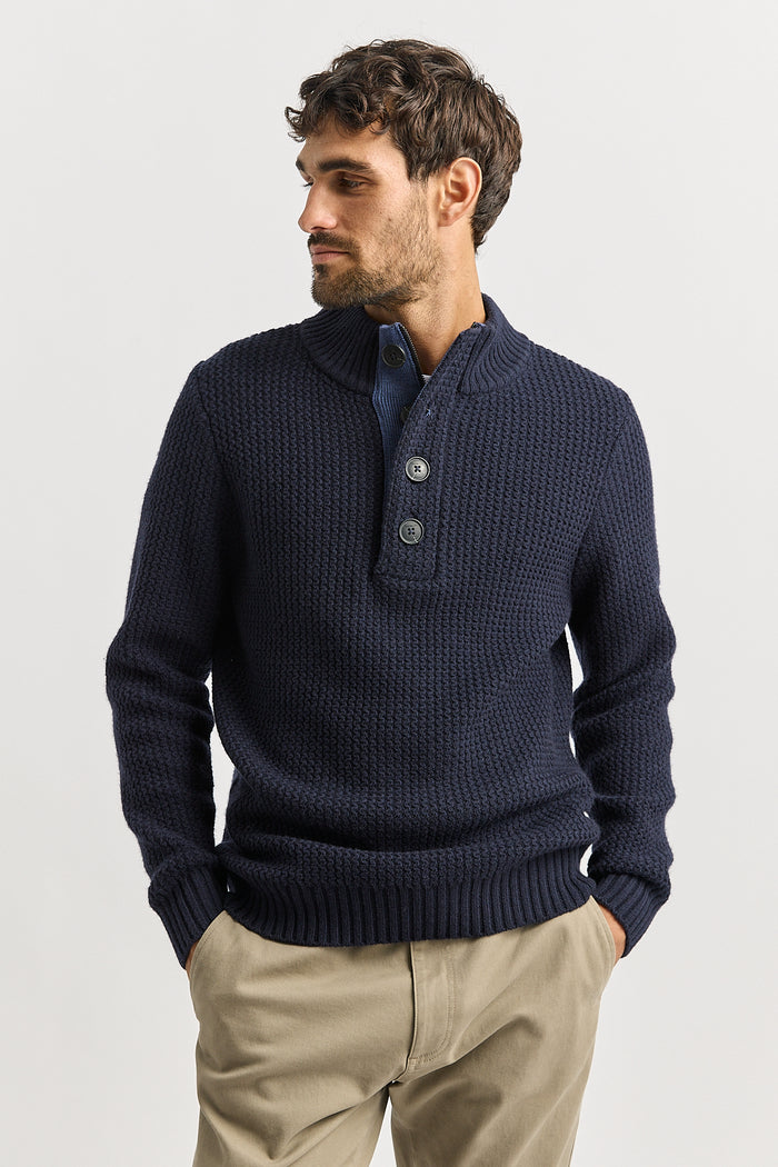 Toorallie Men's Button Tab Sweater in French Navy 8052