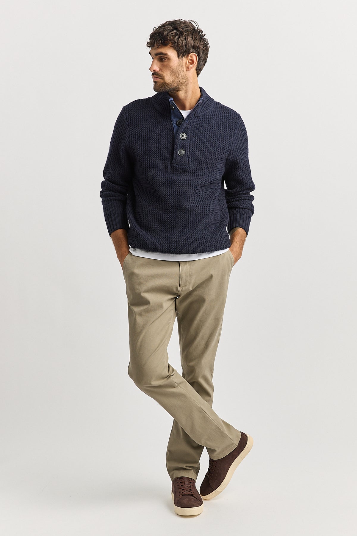 Toorallie Men's Button Tab Sweater in French Navy 8052