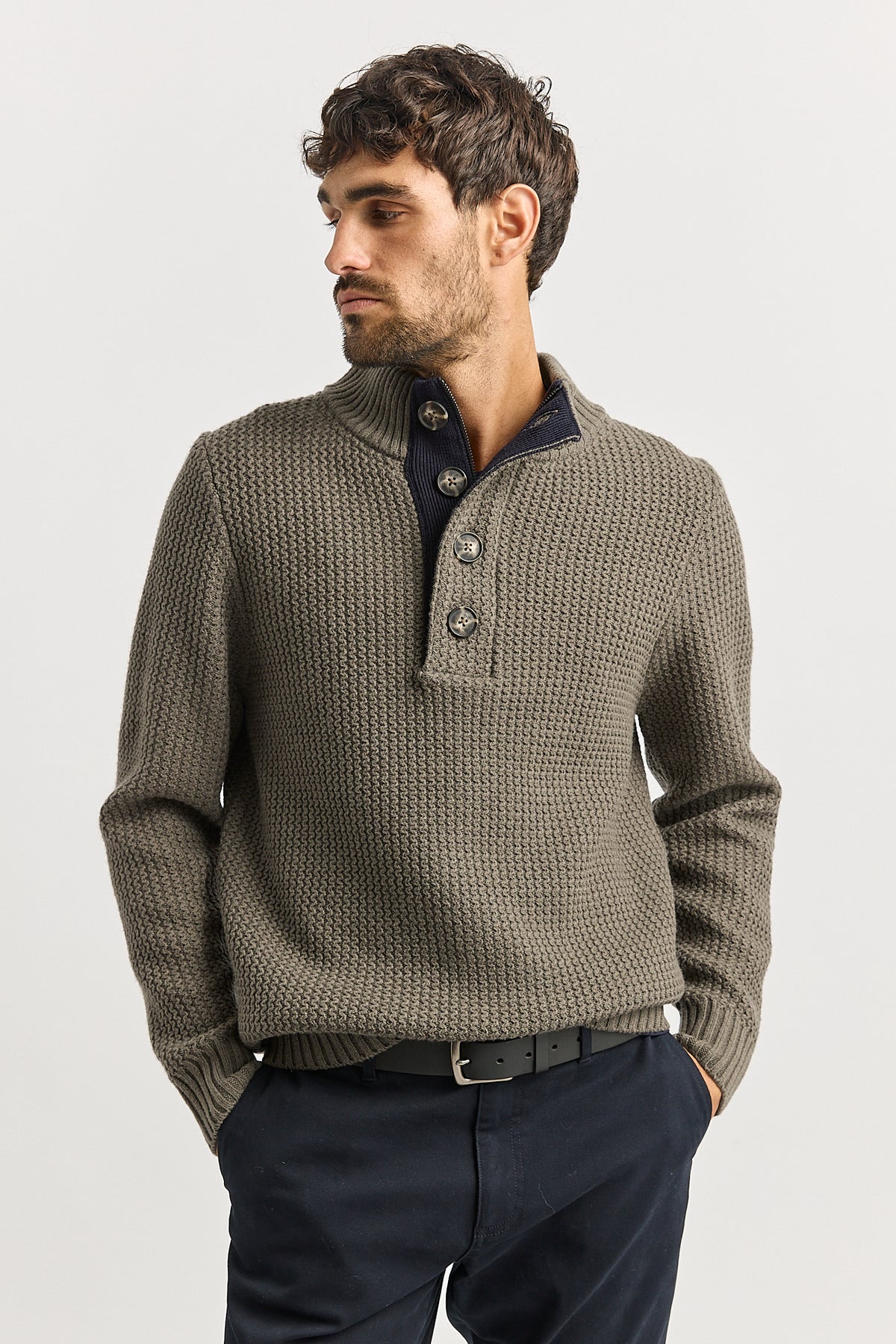 Toorallie Men's Button Tab Sweater in Falcon 8052