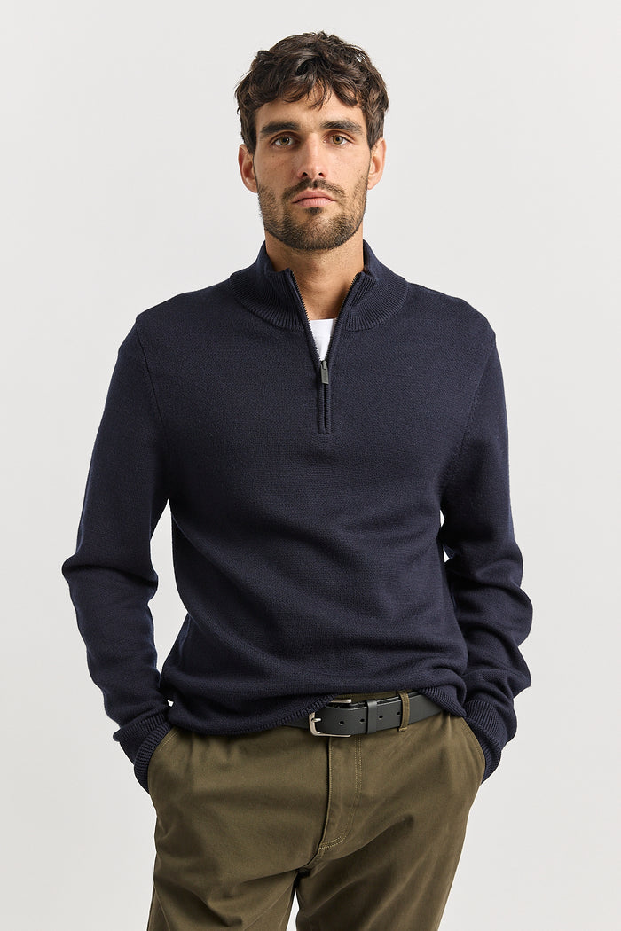 Toorallie Men's  Trademark Half Zip  Sweater in French Navy 8060