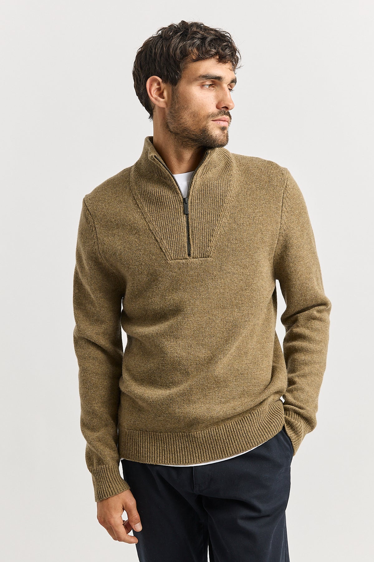 Toorallie Men's Lambswool Half Zip Sweater in Tannin 8067