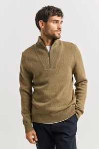 Toorallie Men's Lambswool Half Zip Sweater in Tannin 8067