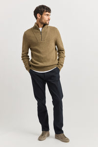Toorallie Men's Lambswool Half Zip Sweater in Tannin 8067