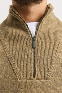 Toorallie Men's Lambswool Half Zip Sweater in Tannin 8067
