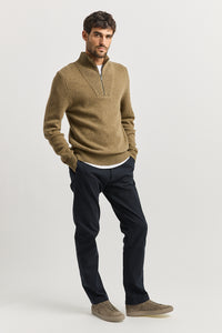 Toorallie Men's Lambswool Half Zip Sweater in Tannin 8067