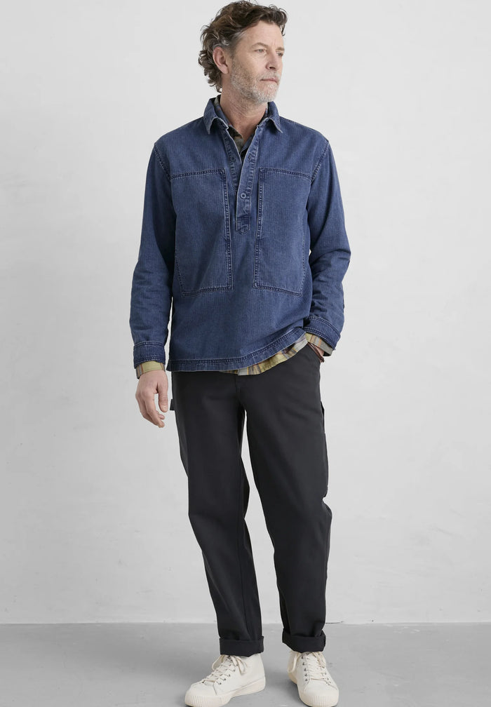 Seasalt Cornwall Men's Hawser Shirt Dark Mid Indigo Wash