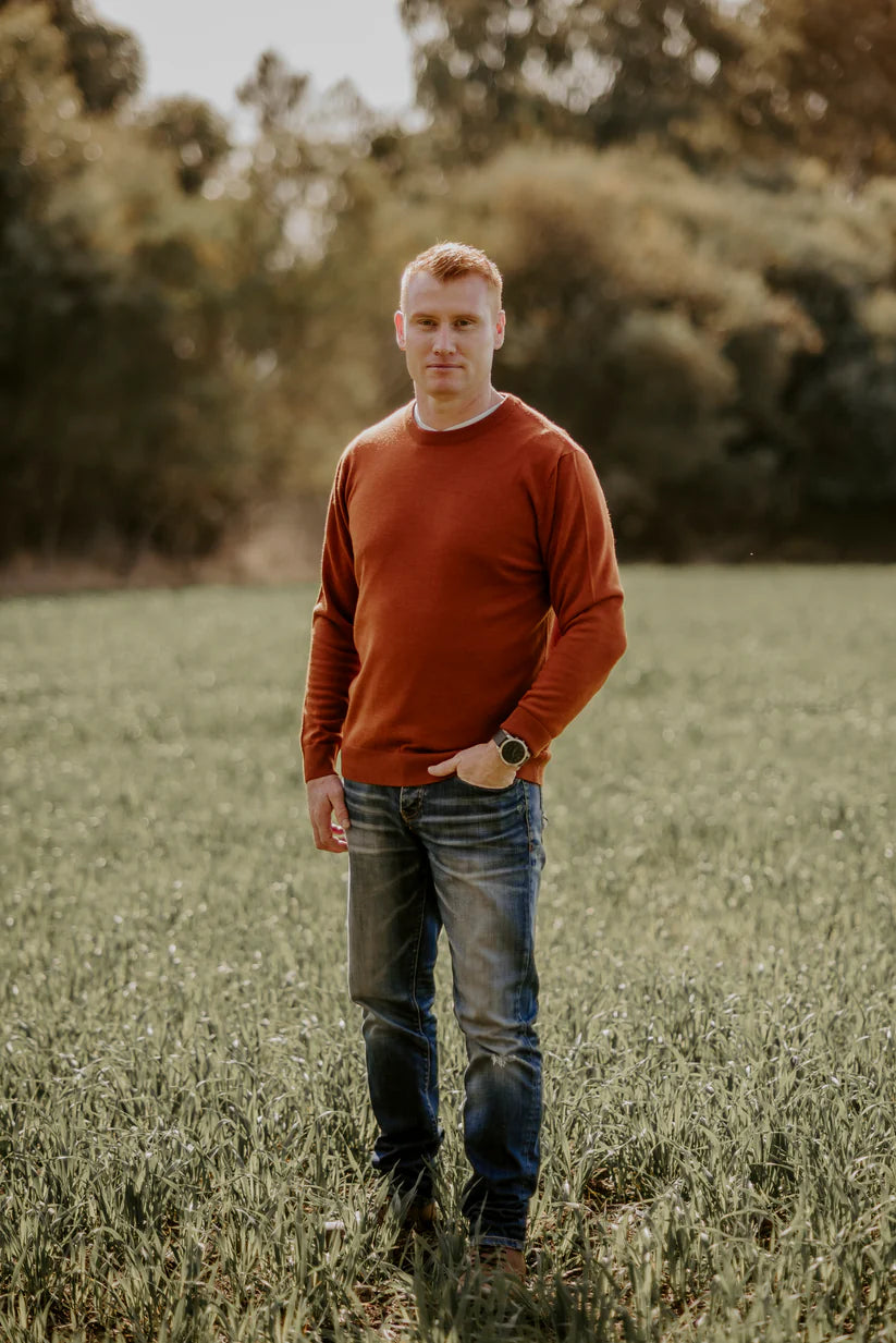 Fields Merino Crew Neck Jumper in Rust FL840