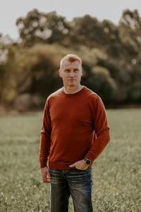 Fields Merino Crew Neck Jumper in Rust FL840