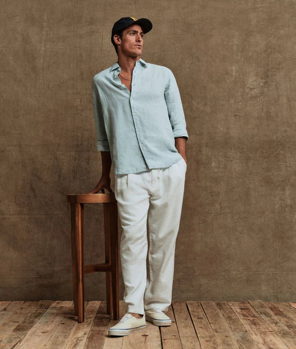 The Avignon L/S Linen Shirt in Mint & Turquoise