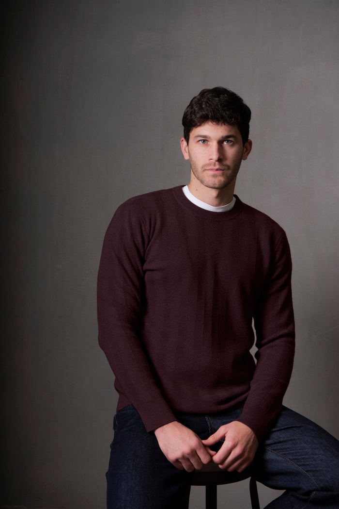 Crew Neck Patterned Pullover in Bark BL6502