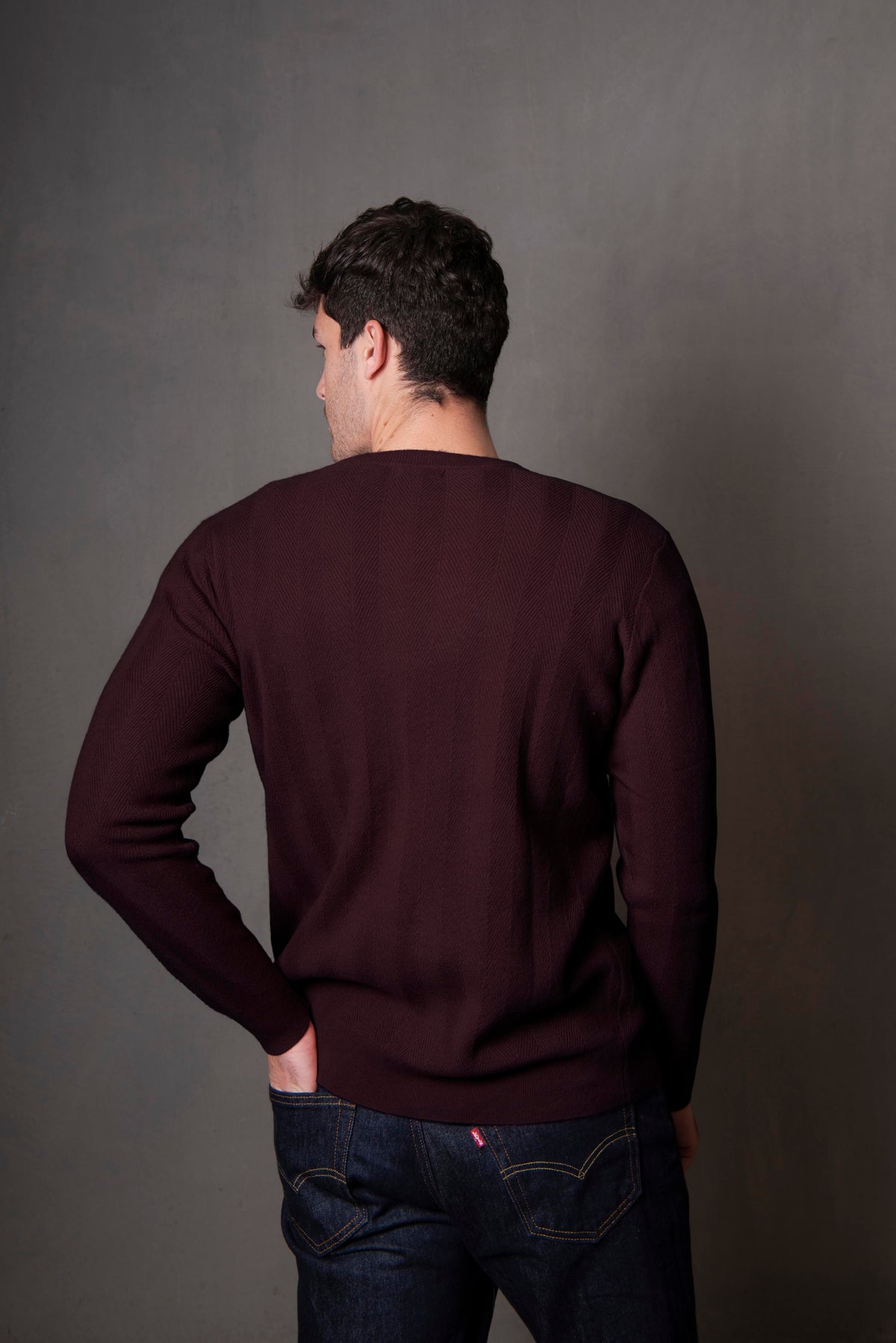Crew Neck Patterned Pullover in Bark BL6502