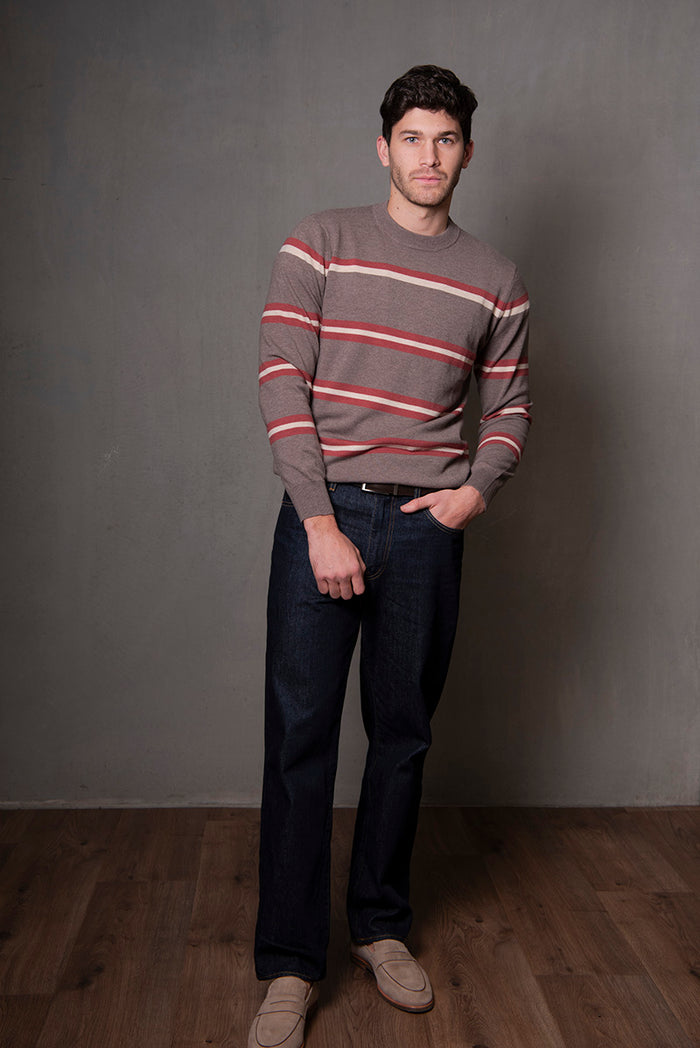 Crew Neck Stripe Pullover in Iced Coffee Combo BL6503