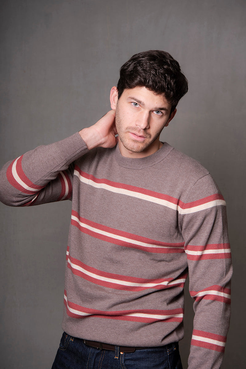 Crew Neck Stripe Pullover in Iced Coffee Combo BL6503