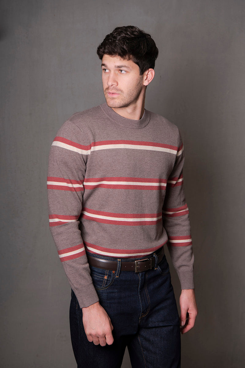 Crew Neck Stripe Pullover in Iced Coffee Combo BL6503